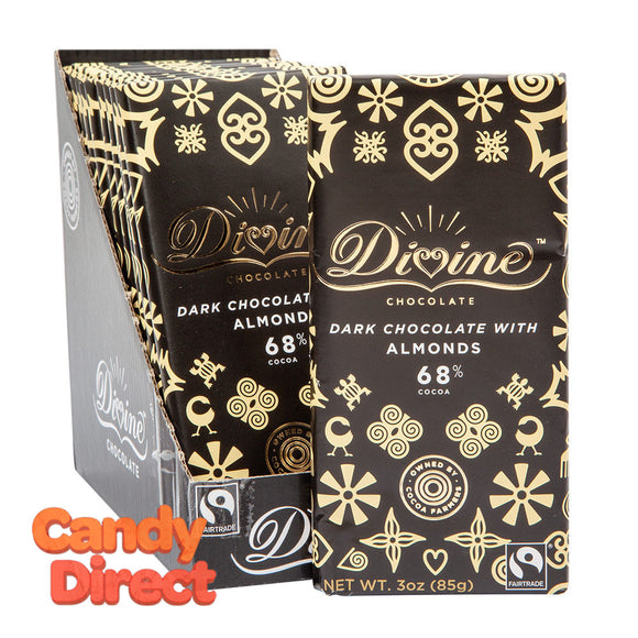 Divine Bars Dark Chocolate With Almonds 3oz - 12ct