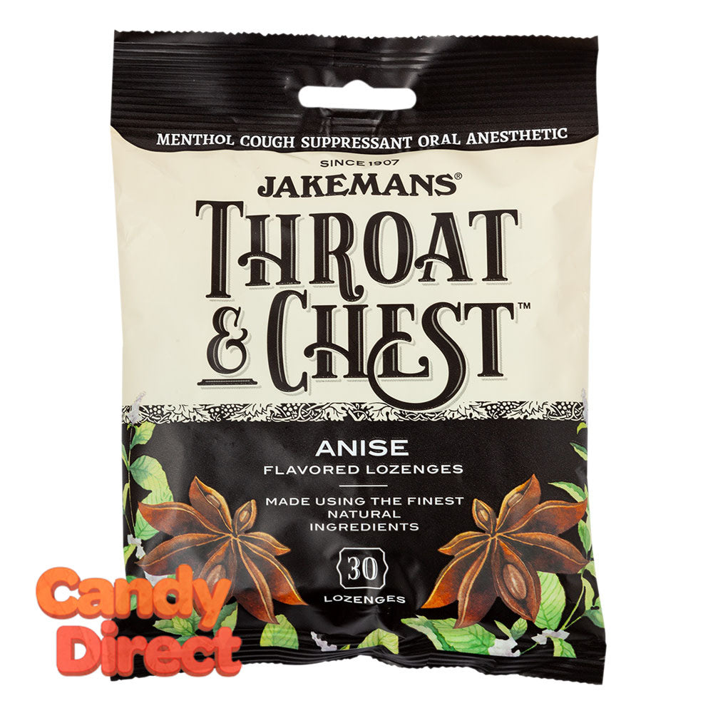 Jakemans Cough Drops Throat & Chest Anise 30 Pc 4oz Peg Bag 12ct