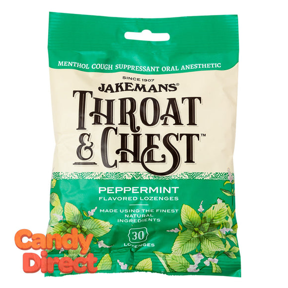 Jakemans Cough Drops Throat & Chest Peppermint 30 Pc 4oz Peg Bag - 12ct
