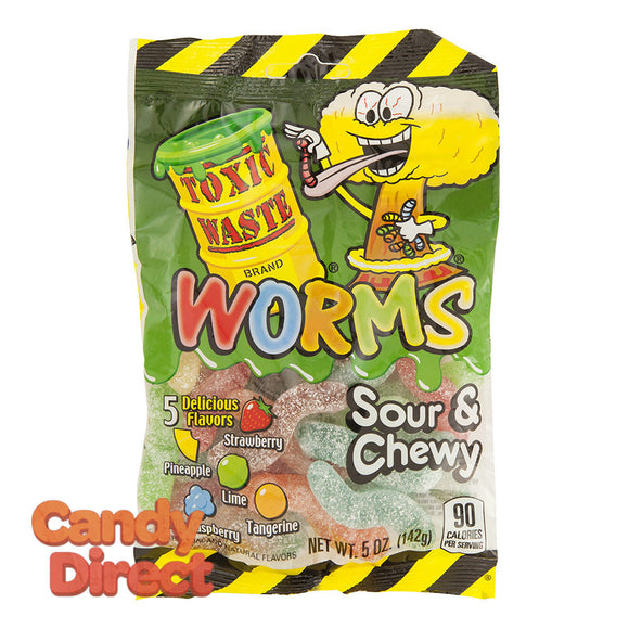 Toxic Waste Gummy Worms Sour And Chewy 5oz Peg Bag - 12ct