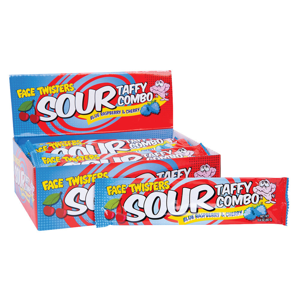 Face Twisters Blue Raspberry Cherry Sour Taffy Candy - 24 Count ...