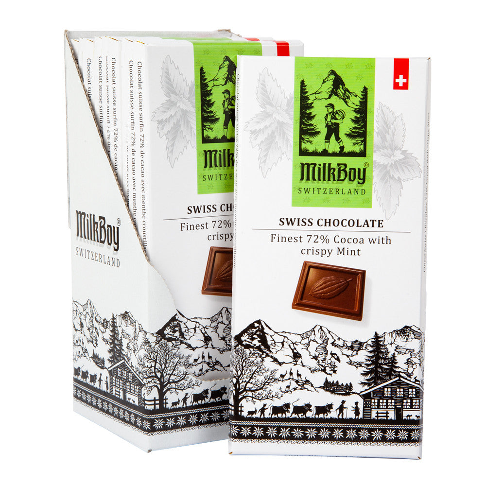 Milkboy Swiss Dark Chocolate 72% Crispy Mint Candy Bar - 10 Count ...