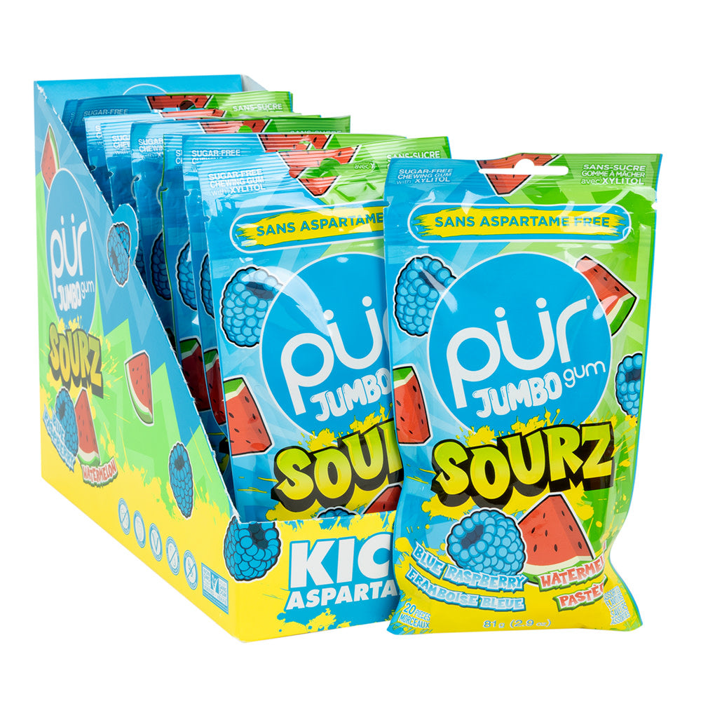 Blue Raspberry Watermelons PUR GUM Sourz Blue Raspberry Watermelon Jumbo Gum - 12 Count ...