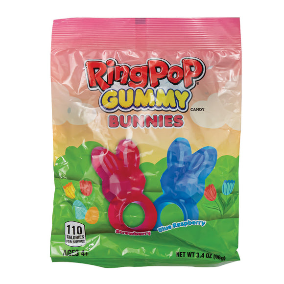 Ring Pop Strawberry and Blue Raspberry Bunny Gummy Candy Peg Bag - 8 ...