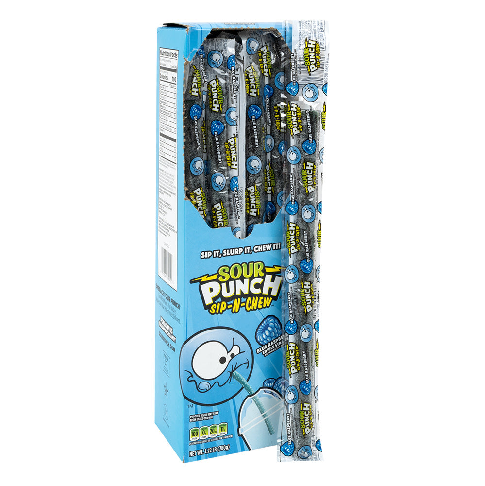 Sour Punch Sip N Chew Blue Raspberry Edible Straws Candy - 30 Count ...
