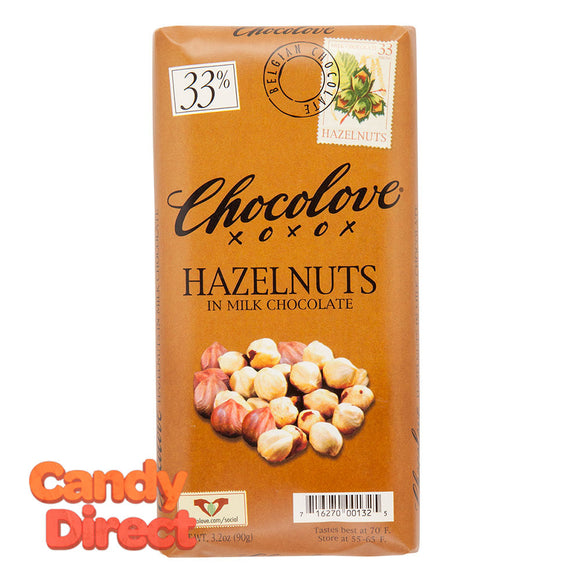 Chocolove Hazelnuts In Milk Chocolate 3.2oz Bar - 12ct