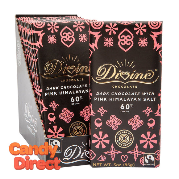 Divine Bars 68% Dark Chocolate With Pink Himalayan Salt 3oz - 12ct