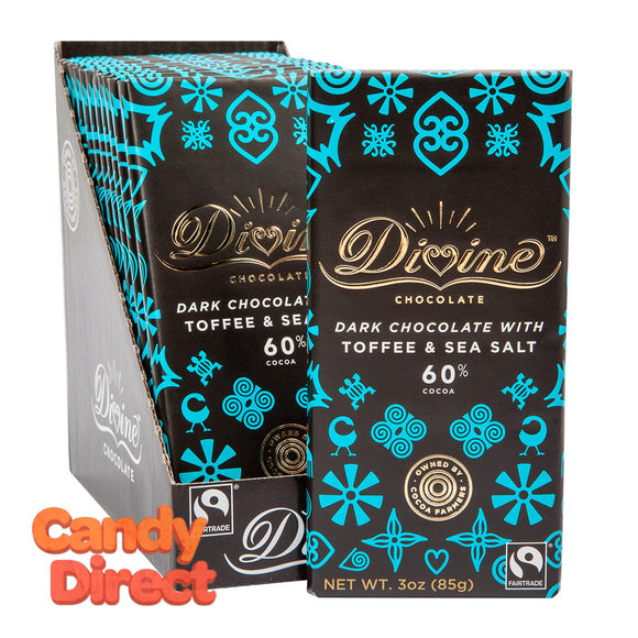 Divine Bars 68% Dark Chocolate With Sea Salt & Toffee 3oz - 12ct