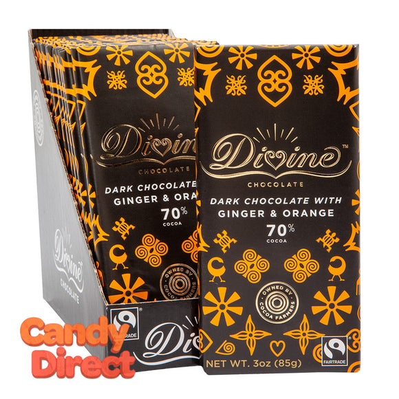 Divine Bars 70% Dark Chocolate With Ginger & Orange 3oz - 12ct