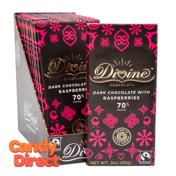 Divine Bars70% Dark Chocolate With Raspberries 3oz - 12ct