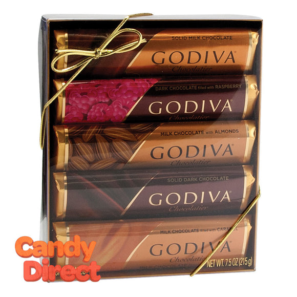 Godiva Assorted Chocolate Bars 5-Piece Gift Pack 7.5oz Acetate - 12ct