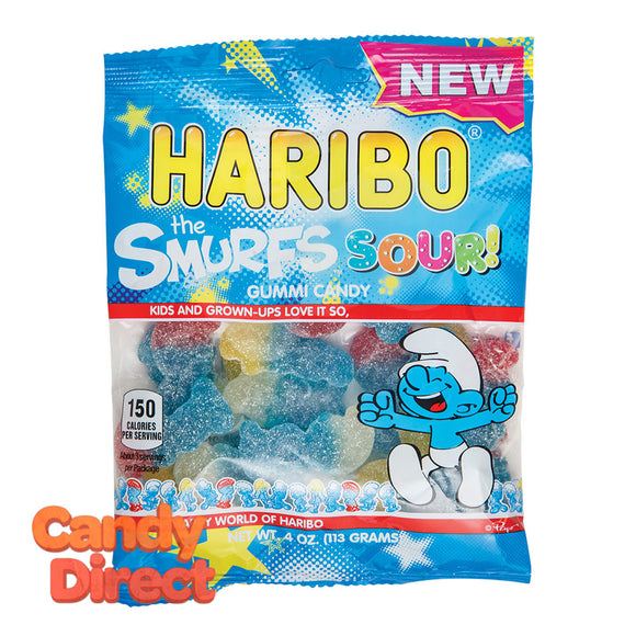 Haribo Gummi Candy The Smurfs Sour 4oz Peg Bag - 12ct