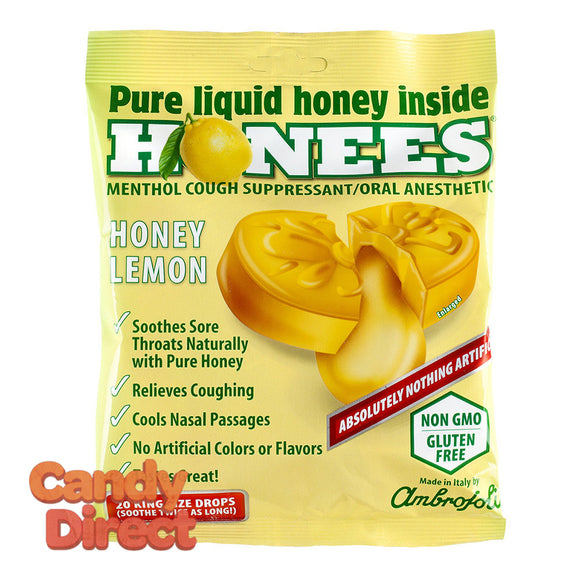 Honees Cough Drops Honey Lemon 20 Pc Peg Bag - 12ct