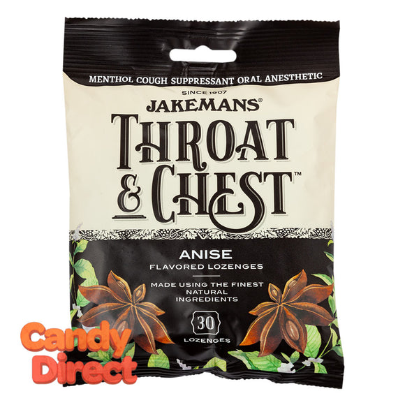 Jakemans Cough Drops Throat & Chest Anise 30 Pc 4oz Peg Bag - 12ct