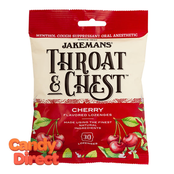 Jakemans Cough Drops Throat & Chest Cherry 30 Pc 4oz Peg Bag - 12ct