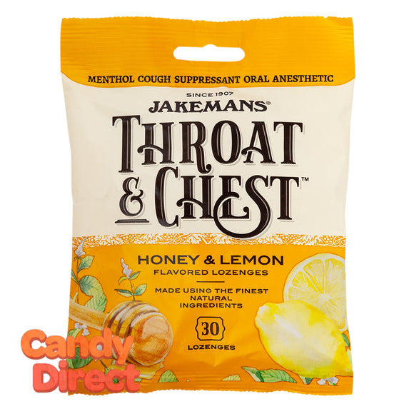 Jakemans Cough Drops Throat & Chest Honey Lemon 30 Pc 4oz Peg Bag - 12ct