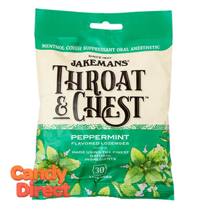 Jakemans Cough Drops Throat & Chest Peppermint 30 Pc 4oz Peg Bag - 12ct