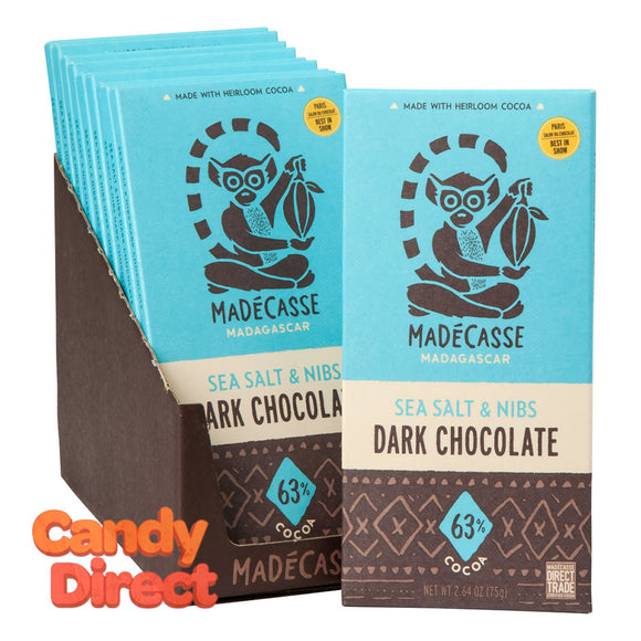 Madecasse Sea Salt And Nibs Dark Chocolate 2.64oz Bar - 10ct