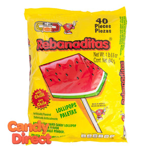 Rebanaditas Lollipop Watermelon With Chili 40 Pc Bag - 12ct