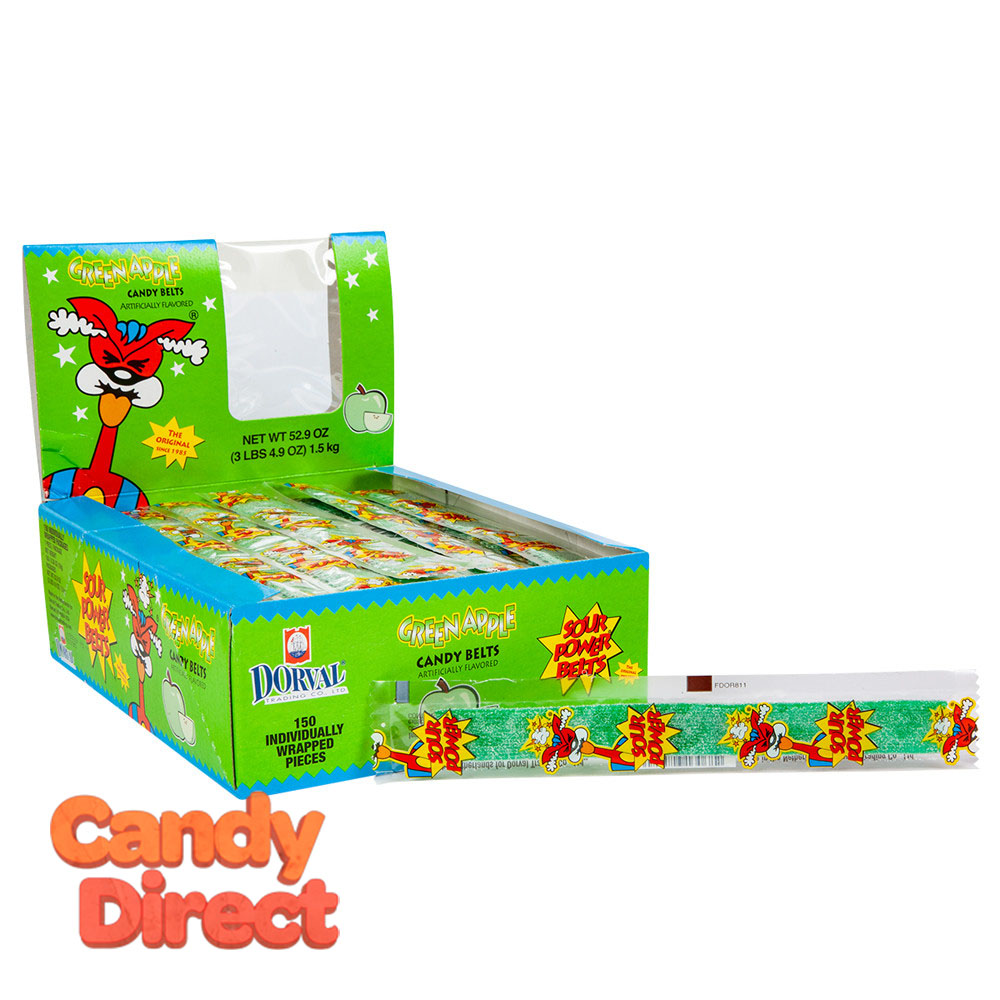 Sour Power Belts Green Apple Wrapped 150ct